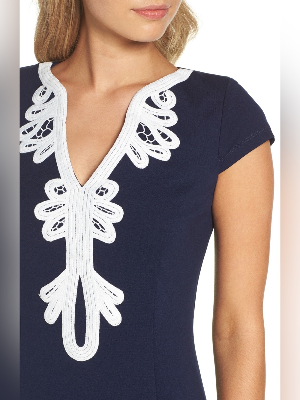 ELIZA J Navy Cap-Sleeve Sheath Dress with White Appliqué ❤️NWT❤️ - Picture 4 of 6